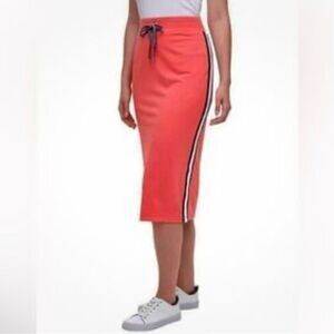 Tommy Hilfiger Pink and Black Stripe Knit Midi Pencil Skirt Size S